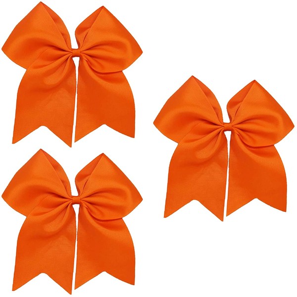 Kenz Laurenz Cheer Bows Orange Cheerleading Softball - Gifts for Girls and Women Team Bow with Ponytail Holder Complete Your Cheerleader Outfit Uniform Strong Hair Ties Bands Elastics