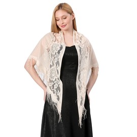 FAIRYGATE Ladies Scarves Lightweight Women Elegant Lace Tassel Blending Long Silk Scarf Wrap Shawl Shawls for Weddings Triangular Scarfs A6311