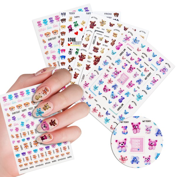 Cute Teddy Bear Nail Stickers & Decals (Pack of 4)