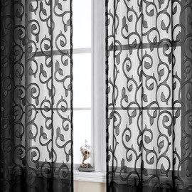 OWENIE Furman Black Sheer Curtains 84 inches Long for Bedroom Living Room 2 Panels Set, Light Filtering Window Curtains, Semi Transparent Voile Top Dual Rod Pocket, 40Wx84L inch, Total 84 Inches Width
