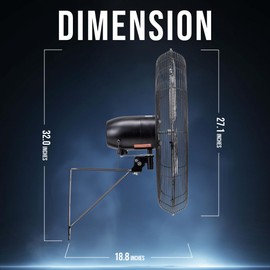 Tornado 24 Inch High Velocity Oscillating Wall Fan – 3 Speed, 7200 CFM, Heavy Duty Metal Construction, 6.6 FT Power Cord – UL Certified for Commercial, Industrial, and Garage Use