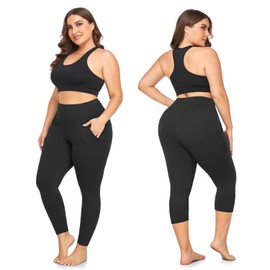 FULLSOFT 3 Pack Plus Size Leggings with Pockets for Women-High Waisted Tummy Control 1X-4X Soft Yoga Pants for Workout(Black,Navy Blue,Black Leopard XX-Large)