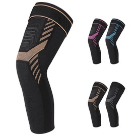 Bcautay Long Knee Pads, Compressed with Adjustable Velcro Bandage, Knee Brace for Men and Women, for Weightlifting, Basketball, Meniscus Tear, Arthritis (Gold, M)