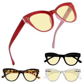Eyekepper 4 Pack Oversized Blue Light Filter Glasses Women Cat Eye Computer Reading Glasses Yellow Tinted +2.50