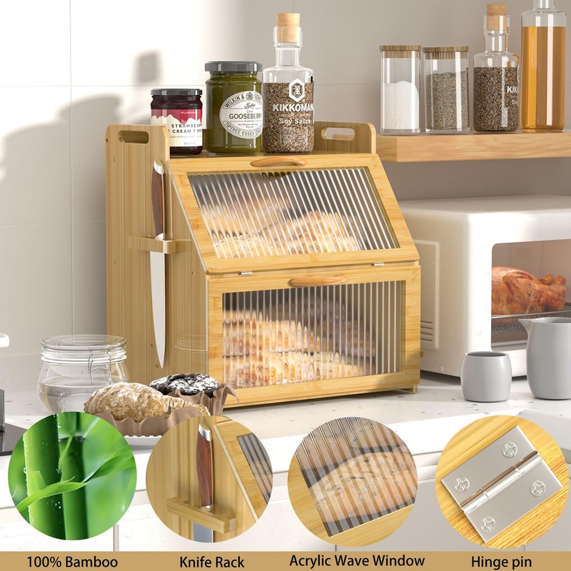 TQQDCI Bread Box for Kitchen Countertop, Large Bread Storage Container