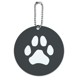 Paw Print Dog Cat White on Black Round Luggage ID Tag Card Suitcase Carry-On