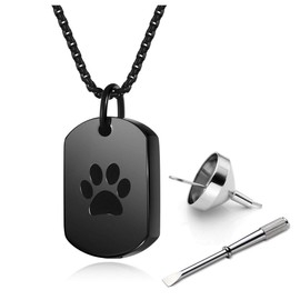 PiercingJak Stainless Steel Pet Ashes Urn Memorial Jewelry Cremation Urn Necklace Paw Print Keepsake Locket Pendant for Ashes with Fill Kit, Loss of Pet Cat Dog Sympathy