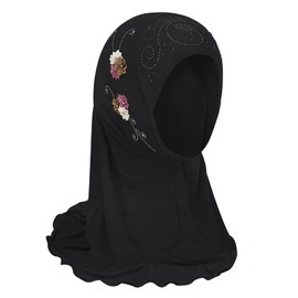 Little Girls Hijab Scarf Kids Muslim Headscarf Floral Islamic Amira Arab Instant Hijabs Head Wrap One Piece Prayer Scarves Lace Beanies Turban UV Protection Bandana Hat for 2-6 Years