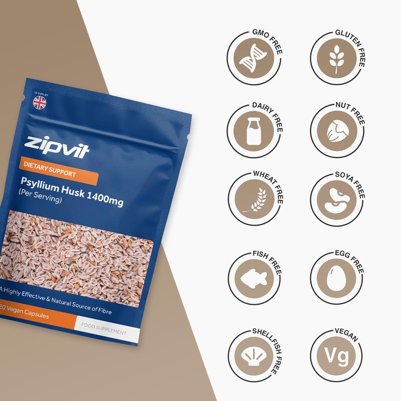 Zipvit Psyllium Husk Fibre Supplement, 1400mg Psyllium Husk Powder, Up