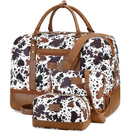 3PCS Weekender Bags for Women Large Overnight Bag, Brown Cow