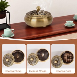 Belsea Copper Incense Burner with Stick Holder, Incense Stick Holder Cone Coil Holder with Fireproof Cotton for Madiation Yoga Spa Home Office Decor (Brass)