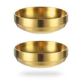 2 Large Double Tier Stainless Steel Sauce Bowls, Round Spice Tray, Sauce Plates, Sushi Dip Bowls, Appetizer Tray, Spice Bowl for Restaurant, Home (12cm, Gold)