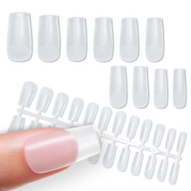 NTIP-004 Nail Tips, Square, 240 Pieces, 10 Sizes, Long Length, Clear, Transparent, Self Nails, Gel Nails, Sanded, Glitter Puffy Round