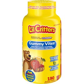 L'il Critters GummyVites Kids Complete Multivitamin Gummies, 11 Essential Nutrients, Naturally Sourced Colours & 5 Delicious Flavours, 190 Count, 3 Month Supply, Packaging May Vary