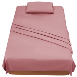Double Duvet Cover Set with Flat Sheet and Pillowcases Microfibre for 90 cm Bed Dark Pink