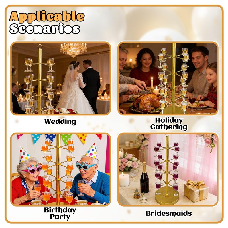 Leemeexaa Gold Champagne Tower Set of 2 Metal Cocktail Tree
