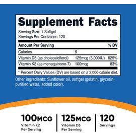 Nutricost Vitamin K2 (MK7) (100mcg) + Vitamin D3 (5000 IU) 120 Softgels - Gluten Free and Non-GMO