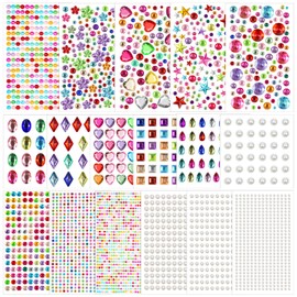 Lezmarket 3600PCS Gem Stickers, Rhinestone Stickers for Crafts, Sticky Pearls Jewels Stick on Gems Self Adhesive Sparkle Embellishments for Decoration