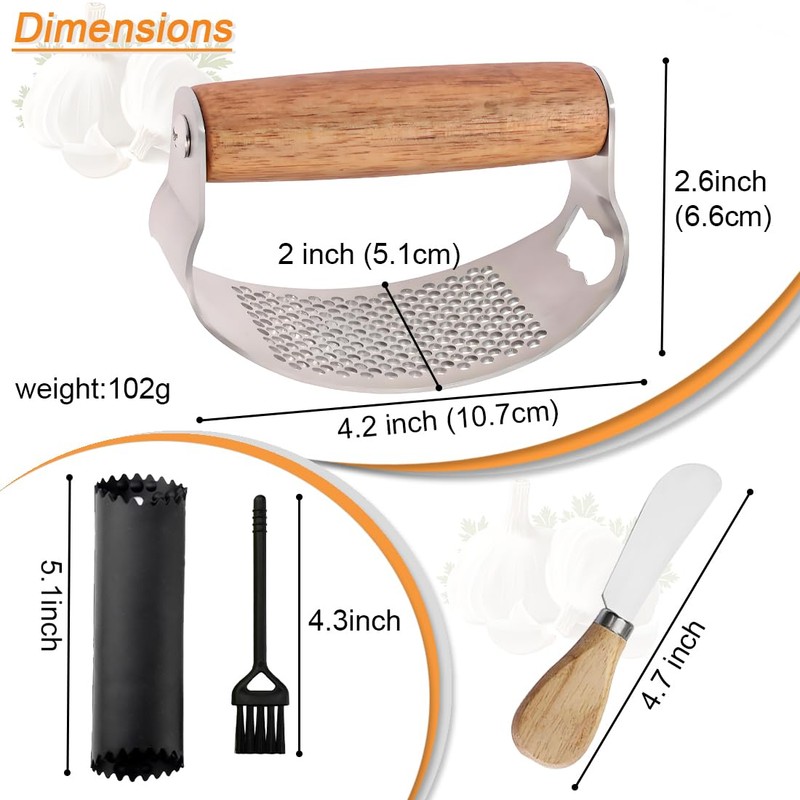 Garlic Press Rocker Stainless Steel Ginger Crusher, Garlic Mincer and