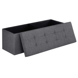 SONGMICS MAZIE Collection - 43 Inches Folding Storage Ottoman Bench, Ottoman Foot Rest, End of Bed Bench, Storage Chest, Load 660 lb, for Living Room, Bedroom, Entryway, Dark Gray ULSF77K