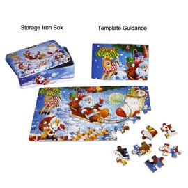 FunnyGoo 60pieces Colorful Wooden Santa Jigsaw Puzzle Merry Christmas Xmas Santa in a box great gift for kids