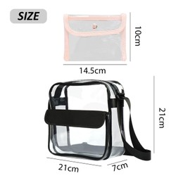 HDGSAFD 1 x transparent shoulder bag, 1 x storage bag, transparent shoulder bag, waterproof shoulder bag, adjustable shoulder bag, transparent travel bag, black, transparent