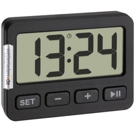 TFA Dostmann 60.2036 Mini Digital Alarm Clock Stopwatch Timer Ideal for Travel with Key Lock Desk Clock Car Clock Exam Quartz Clock Small Compact