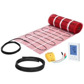 VEVOR 50 sqft Self-Adhesive Mesh Floor Heating Mat System, 120V Electric Radiant Heated Floor System, with Smart Control Thermostat & Alarm, Easy Installation for Tile, Stone, Vinyl