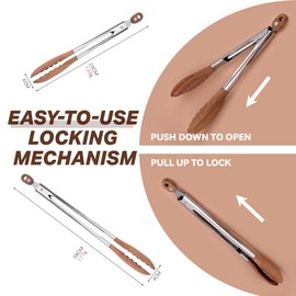 Wooden Tongs for Cooking, Kitchen Salad Locking Tongs for Serving Food, Toast, Bread, Stainless Steel Tong with Walnut Wood Tip, Food Tongs Set 9 & 12 inch for BBQ, Outdoor Camping Grill, Picnic