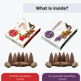 TRUMIRI Backflow Incense Cones - Combo Pack of 20 Incense Cones Waterfall - 10 Rose + 10 Lavender - Incense Backflow Cones - Waterfall Incense Cones - Incense Waterfall Cones