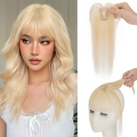 S-noilite Bangs Hair Clip,360° 3D Cover Real Clip in Bangs Human Hair Toppers for Women With Wispy Bang Daily Wear Bleach Blonde