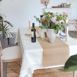 kuou 30cm x2m Hessian Table Runner, Natural Jute Burlap Rustic Fabric Roll for Crafting, Wedding, Party Table Decoration