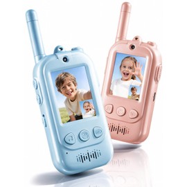 Voice Changer Upgraded Kids Video Walkie Talkies, Gift Toy with Real-Time Video, No WiFi or App Required, 1600FT Long Range, Rechargeable Video Intercom Toy for Boys & Girls Ages 3–12 (Blue & Pink)