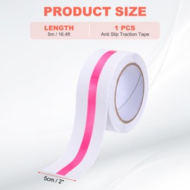 sourcing map Anti Slip Traction Tape with Luminous Strip 5cm x 5 Meters Waterproof Non Skid Stair Treads Grip Tape for Indoor Stairs Step Outdoor Skateboard, White with Pink