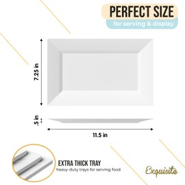 Exquisite Plastic Serving Trays For Party - 40 Pcs 11.5 Inch White Serving Platters, Plastic Trays For Food, White Tray, Food Tray Disposable Platters For Parties, Catering & Buffet