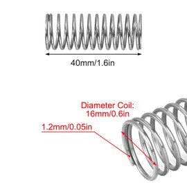 GUNGY Compression Spring Stainless Steel Spring Compression Springs 40 mm Wire Diameter 1.2 mm Outer Diameter 16 mm Length 40 mm Maximum Spring Force 0.9 kg Pack of 4