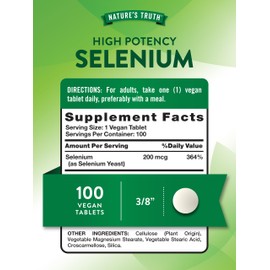 Nature's Truth Selenium 200 mcg Supplement | Essential Mineral High Potency Tablets | Vegan, Non-GMO & Gluten Free