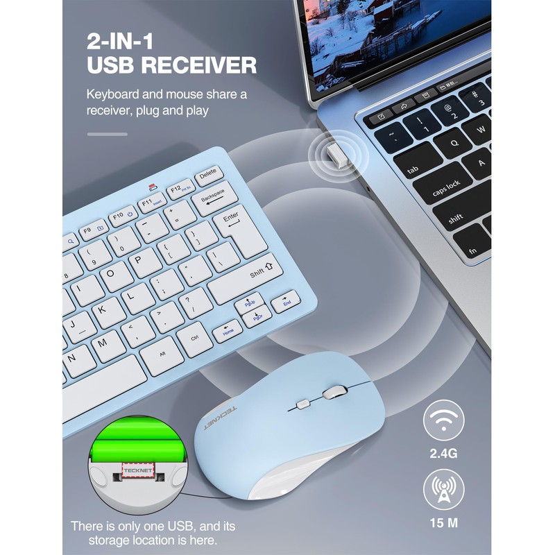 TECKNET Wireless Keyboard and Mouse Combo, Mini Cordless Computer Keyboard