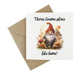 Plantable New House Wildflower Card - Eco-Friendly Seeded Congratulations On Moving Greeting Card - Theres Gnome Place Like Home