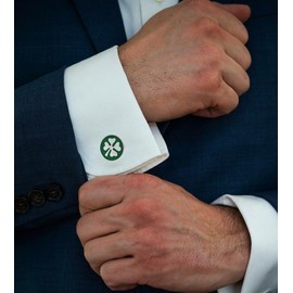 Jonwo Round Four Leaf Clover Pattern Cufflinks for Men Lady In Gift Case Classic Silver Good Luck Men's Cufflinks Jewelry Set for Wedding Party Anniversary Business Events Tuxedo Dress