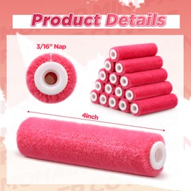 Leumoi 24 Pcs 4 Inch Mohair Paint Roller Covers 3/16" mini Shedding Resistant Small Painting Rollers Fits All Flat Surface Kitchen Cabinets, Doors, Tables, Works with All Paints and Stain (Pink)