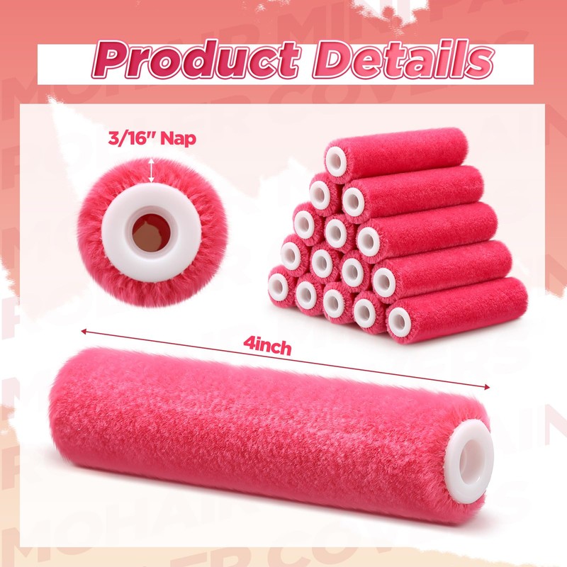 Leumoi 24 Pcs 4 Inch Mohair Paint Roller Covers 3/16"