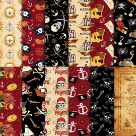 24 PCS Pirate Scrapbook Paper Pad, Vintage Nautical Cartoon Double Sided Decorative Paper for DIY Arts and Crafts, Scrapbook Album Decoration