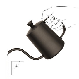 TAMUME 600ML Black Teflon Coating 5mm Gooseneck Spout Drip Pot for Coffee Service Stainless Steel Drip Tea Kettle for Drip Coffee (600ml)