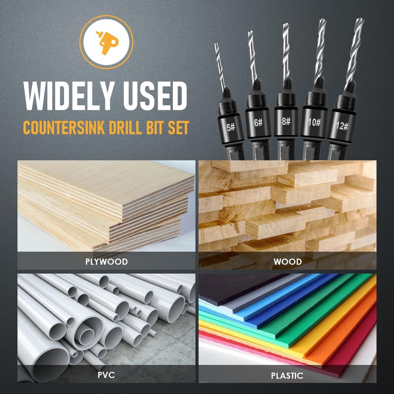 6 PCS Countersink Drill Bit Set, 5 PCS Quick Change