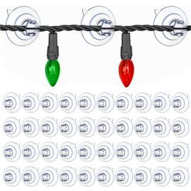 Pack of 40 Suction Cups for Fairy Lights, Suction Cups for Fairy Lights, Transparent with Slot, PVC Suction Cup Hooks, Windows, No Drilling, Suction Cup Holder, for Home Decoration, Kitchen, Party