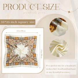 Sintege 3 Pcs 35 Inch Silk Head Scarf Large Square Neck Sleeping Hair Wrapping Satin for Women(Black, Beige, Camel,Vintage Style)