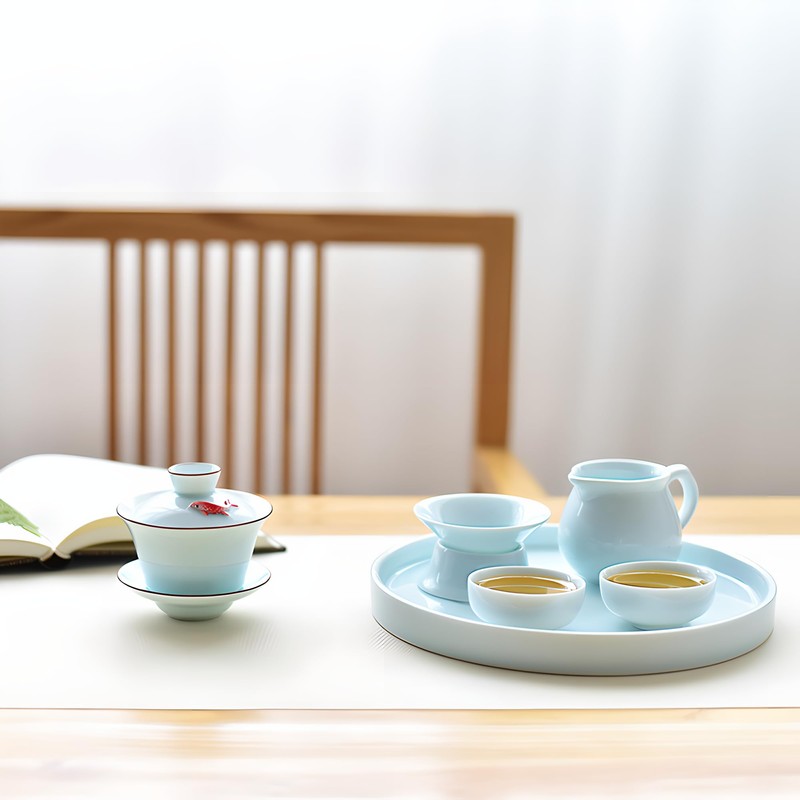 Hormsdar Yixing Handmade Celadon Colorful Koi Fish Gaiwan,Chinese Gongfu Tea