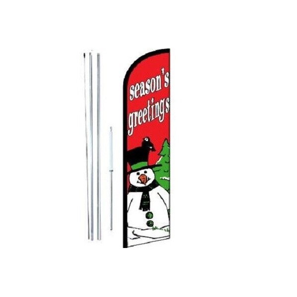 Season's Greetings (Snowman) Windless Swooper Flag With Complete Hybrid Pole