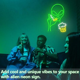 Green Alien Neon Sign, Beer Bar Alien Neon Light for Wall Decor, Dimmable & USB Powered LED Alien Neon Signs for Kids Birthday Christmas Man Cave Hip Hop Teen Party Game Room Decoration